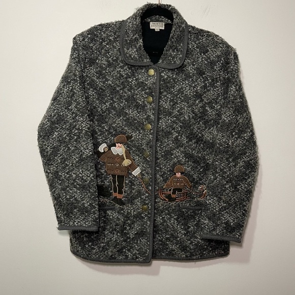 Moffi Other - Moffi Vintage Grey Wool Blend Winter Native Scene Embroidered Button Jacket L